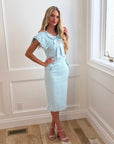 Dorrit Powder Blue Tweed Midi Dress