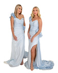 Esme Light Blue Silk Chiffon One Shoulder Gown