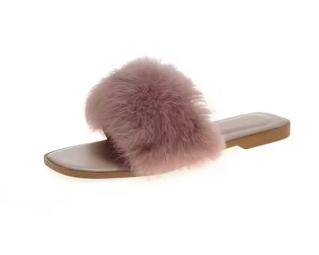 Elzbeth Taupe Open Toe Fur Slipper