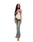 Elodie Ivory Satin with Black Lace Trim Asymmetrical Tank