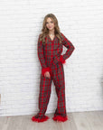 Christiana Girls Plaid Pajamas with removable feather trim
