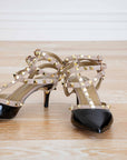 Elsa Strappy Studded Black and Taupe patent heel