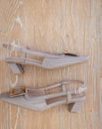 Ellie Taupe Patent Ankle strap low heel