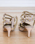 Elsa Strappy Studded Taupe patent heel