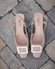 Ellie Taupe Patent Ankle strap low heel