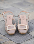 Ellie Taupe Patent Ankle strap low heel