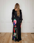 Elise Black Floral Satin Jumpsuit with Lace detail