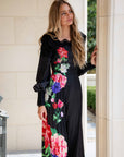 Elise Black Floral Satin Jumpsuit with Lace detail