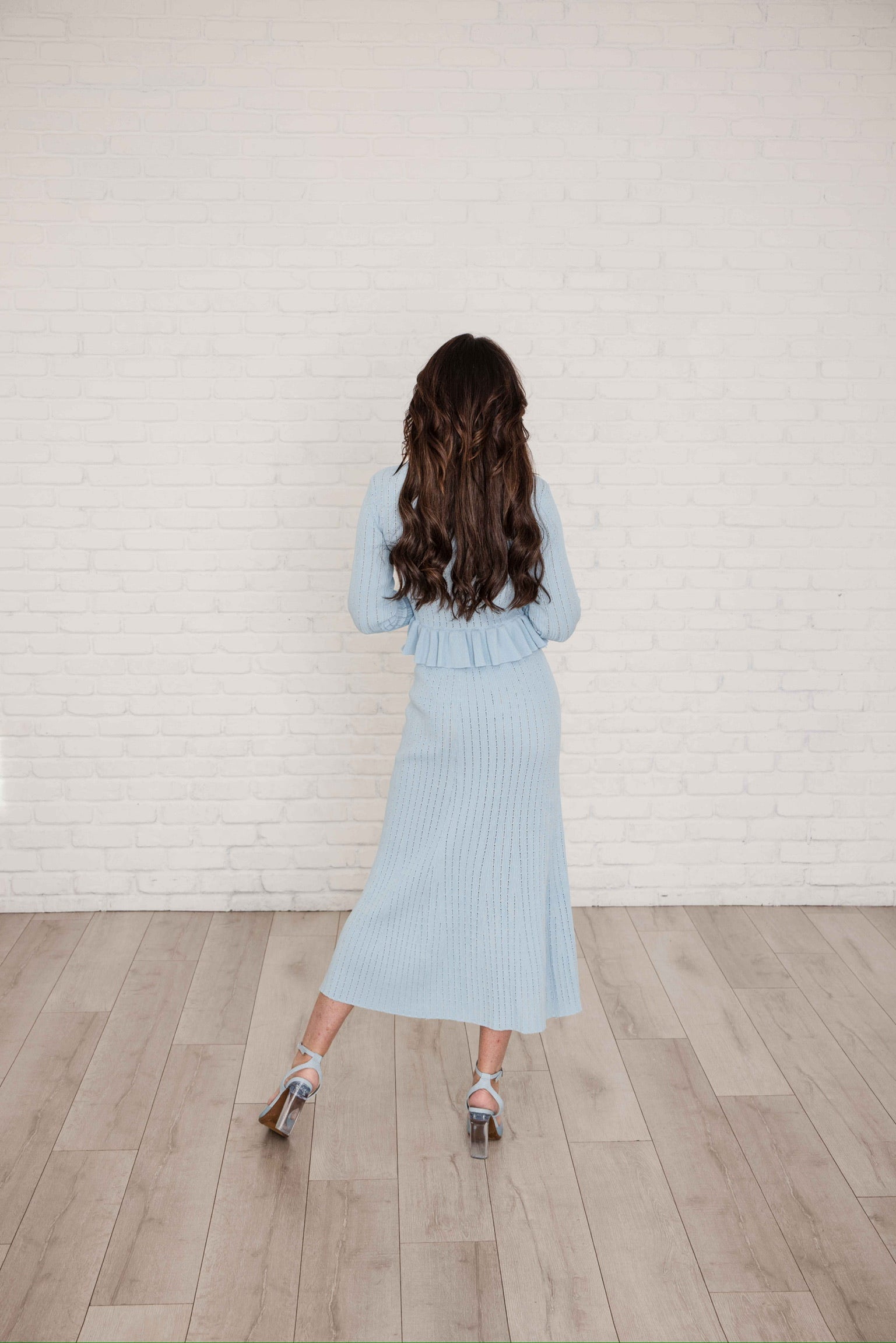 Dakota Long Sleeve Powder Blue Midi Sweater Dress L Dakota Long Sleeve Powder Blue Midi Sweater Dress L