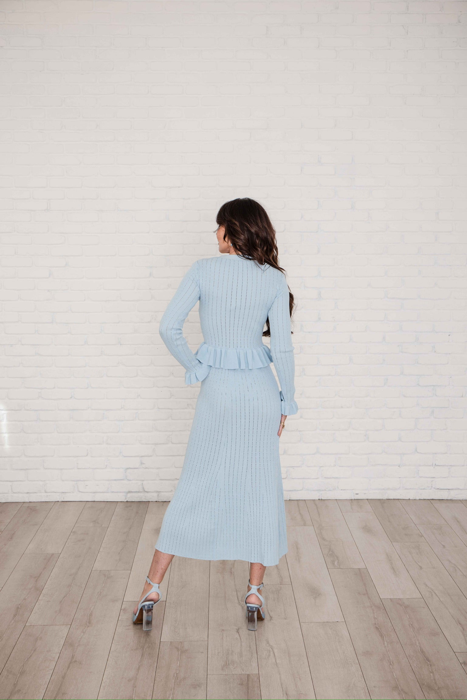 Dakota Long Sleeve Powder Blue Midi Sweater Dress L Dakota Long Sleeve Powder Blue Midi Sweater Dress L