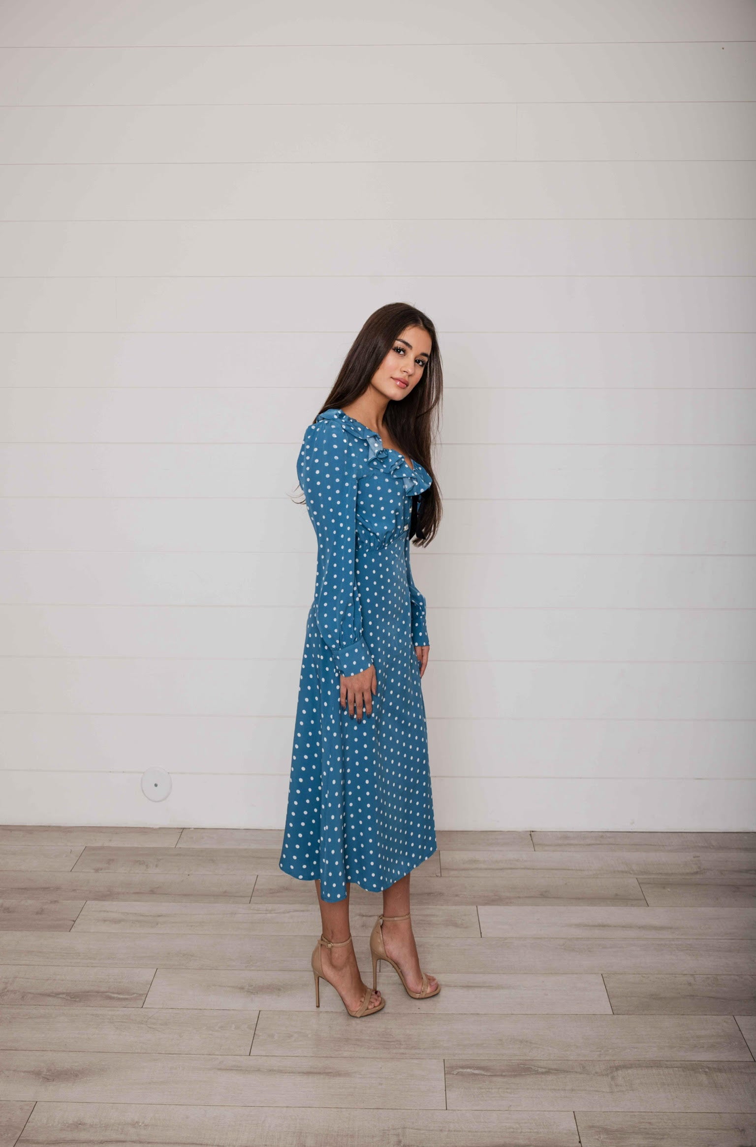 Daisy Blue Polka Dot Midi Dress L