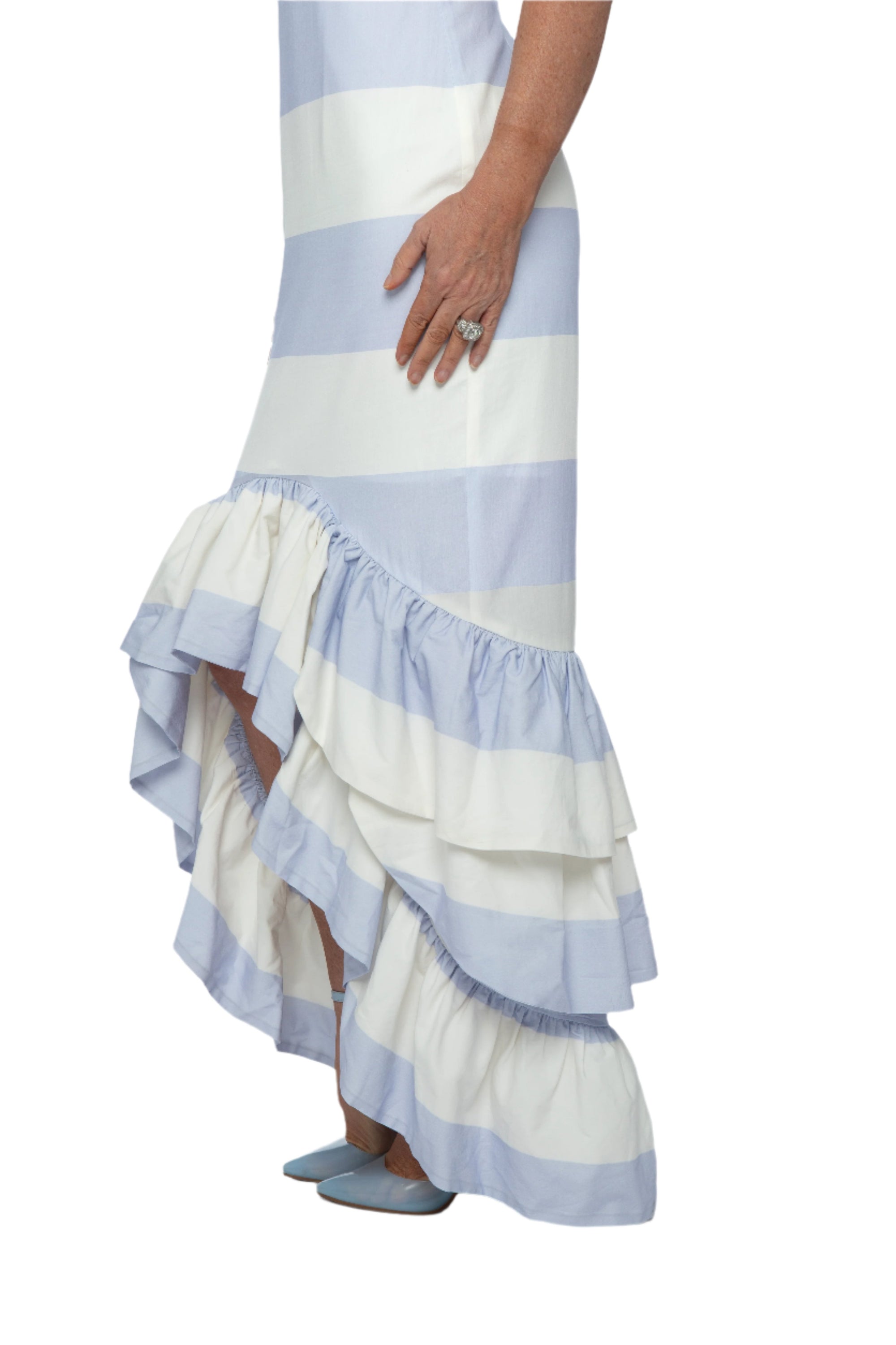 Catherine Blue and White Stripe Ruffle Dress Robin Towle Catherine Blue and White Stripe Ruffle Dress Robin Towle
