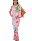 Delilah Pink One Shoulder Floral Maxi Gown