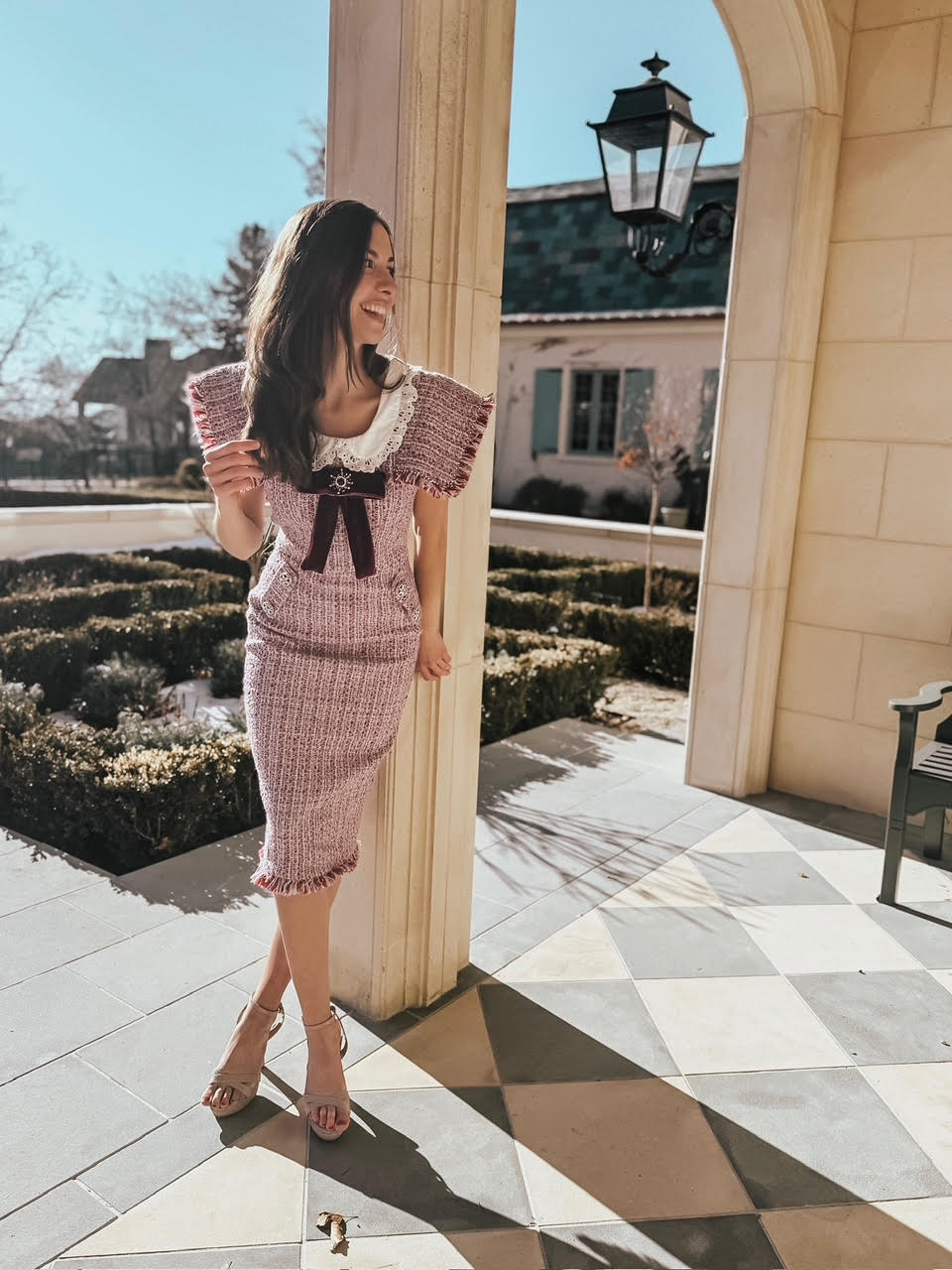 midi tweed dress Delaney Pink Tweed Midi Dress XS