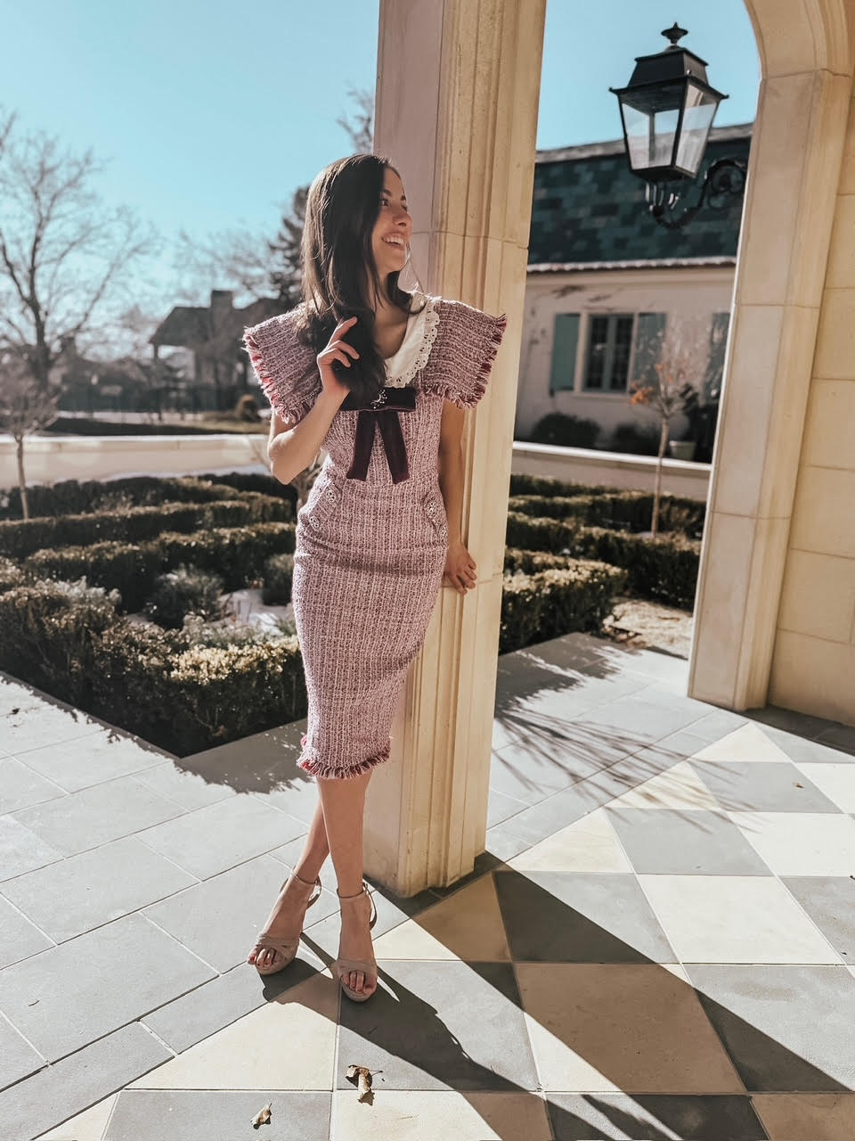 Dorrit Purple Tweed Midi Dress L Dorrit Purple Tweed Midi Dress L