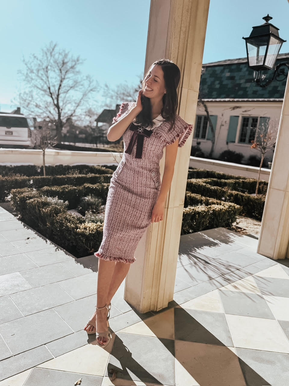 Dorrit Purple Tweed Midi Dress L Dorrit Purple Tweed Midi Dress L